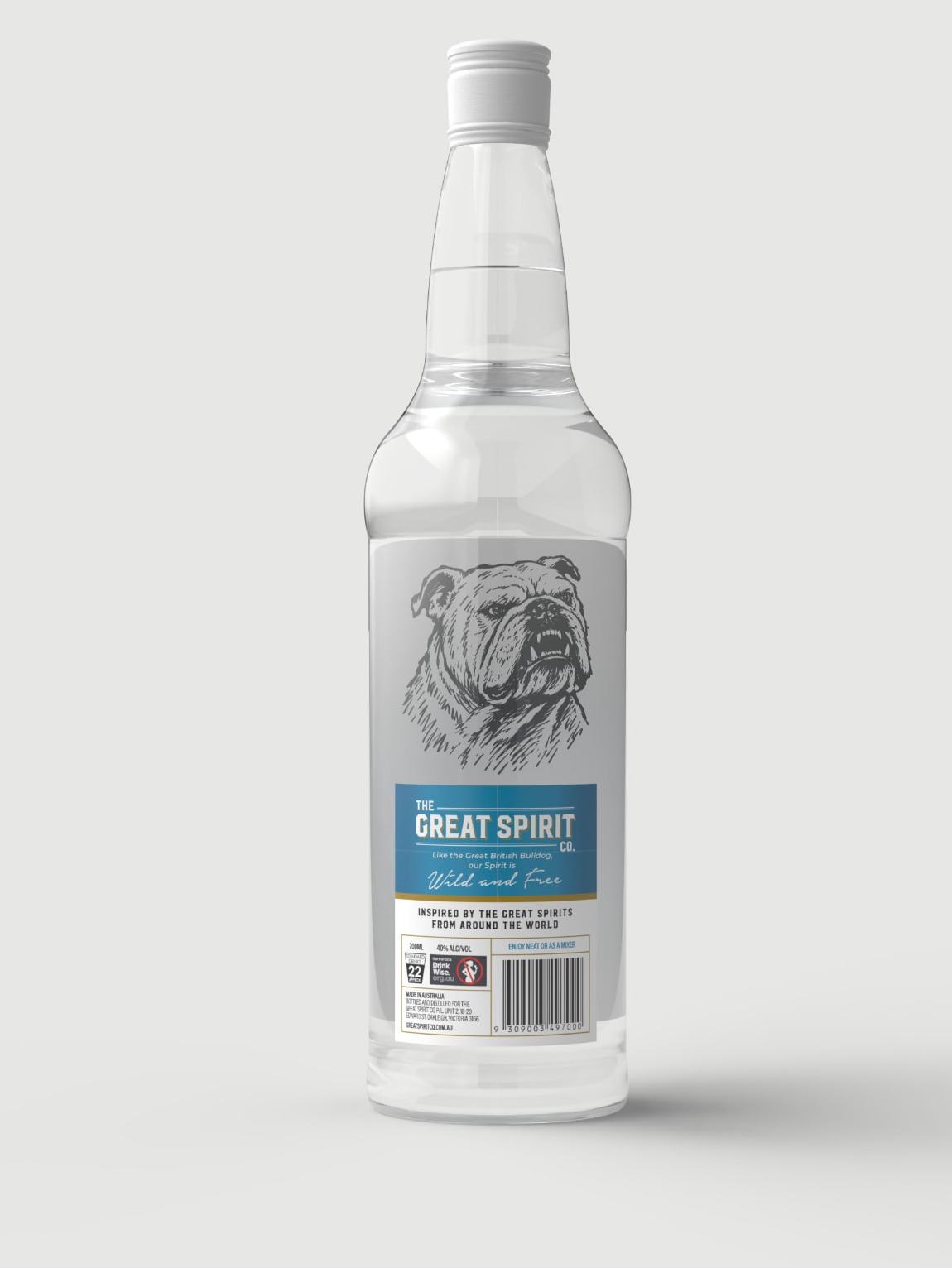 Back label of The Great Spirit Co. British Bulldog Gin bottle